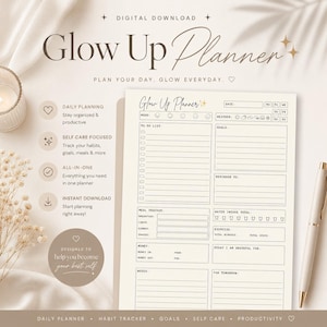 Glow Up Planner | Daily, Weekly, Monthly Goal Setting (Printable PDF)