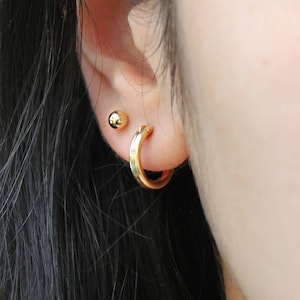 Hoop earrings, Ball post stud earrings, 14k gold filled, dainty everyday jewelry, the basics, double piercings, set combo, small gold hoops image 1