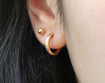 Hoop earrings, Ball post stud earrings, 14k gold filled, dainty everyday jewelry, the basics, double piercings, set combo, small gold hoops