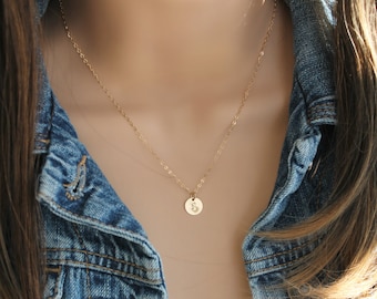Teeny Tiny Initial Necklace, U choose: 14k gold filled, 14k rose gold filled or Sterling silver, personalized custom stamped Monogram letter