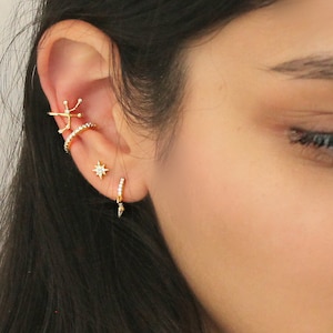 Zodiac Constellation ear cuffs, Celestial no piercing cartilage earrings, Cubic zirconia diamonds, 18k gold vermeil, Christmas gift