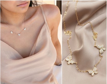Butterfly Cubic Zirconia Necklace 14k Gold Filled Cz Diamond