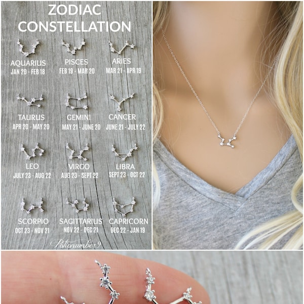 Constellation Necklace, silver zodiac Celestial, Cubic zirconia diamonds, Sterling silver chain, cz dainty personalized,bridesmaids gift