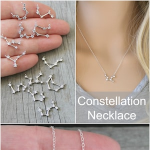 Constellation Necklace, zodiac Celestial, Cubic zirconia diamonds, Sterling silver chain, cz stones, dainty personalized, bridesmaids gift
