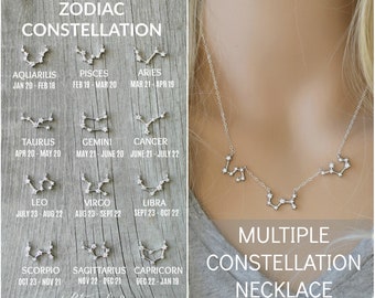 Multiple Constellations Zodiac Necklace, 2 3 4 5 6 pendants, Cubic zirconia diamonds, 925 sterling silver chain, celestial cz layering