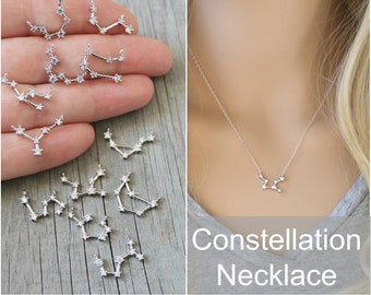 Constellation Necklace, zodiac Celestial, Cubic zirconia diamonds, Sterling silver chain, cz stones, dainty personalized, bridesmaids gift