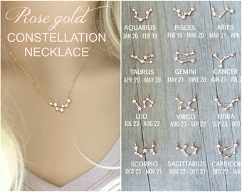 Constellation Necklace, zodiac signs, Celestial, Cubic zirconia diamonds, 14k pink rose gold filled chain,cz dainty personalized,bridesmaids