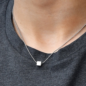 Cube bead necklace, Men necklace, stainless steel, waterproof, non tarnish, silver men&#39;s jewellery, unisex, man, ball chain, gift for him