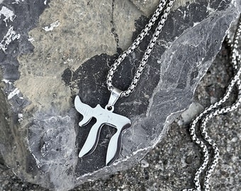 Chai Men necklace, stainless steel, non tarnish, waterproof, Hebrew men's silver tone jewellery, unisex, gift for him, boyfriend, husband