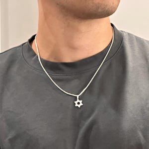 Star of David Men necklace, stainless steel small Magen David, non tarnish, waterproof, men&#39;s silver tone jewellery, unisex, gift for him