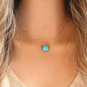 Turquoise necklace, 14K Gold Filled chain, genuine turquoise stone pendant, layering, faceted Gemstone, something blue, gift for her