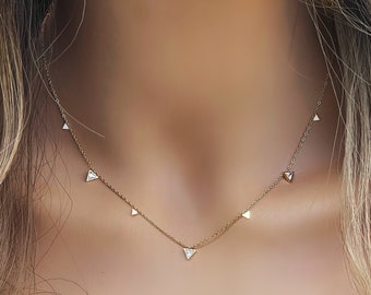 Gold cubic zirconia necklace, Gold stainless steel, mini tiny drops, little triangles, minimal dainty jewelry, non tarnish water safe