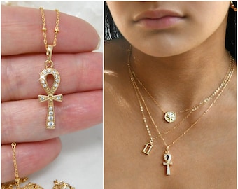 Ankh Cross necklace, 14K Gold Filled chain, Eternal Ankh Cross, spiritual symbol of eternal life, gold cross, Christmas gift Christmas gift