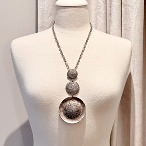 Antique silver Statement necklace, chunky chain necklace, hammered finish, Large circle coins, Ethnic boho jewelry, One of a Kind