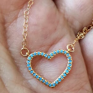 Turquoise Heart necklace, 14k gold filled chain, turquoise stones, dainty heart pendant, layering necklace, love, Christmas gift