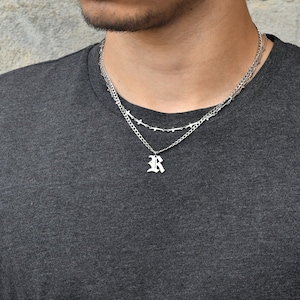 Collar inicial para hombres, acero inoxidable, impermeable, letra personalizada en tono plata, joyas para hombres, unisex, regalo para él, cadena de hombre mínima