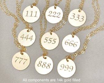 Angel Number Necklace, All 14k gold filled, Numerology necklace, 111 222 333 444 555 666 777 888 999, lucky number, bridesmaids gift