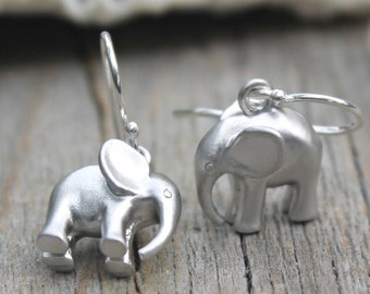 Little girl earrings - Adorable silver Elephant earrings, lucky elephant, good luck charm, 925 sterling silver ear wires, child earrings