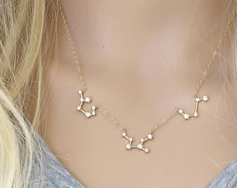 Constellation Necklace, 2 3 4 5 6 pendants, Cubic zirconia diamonds,14k gold filled,celestial cz layering Zodiac,personalized,Christmas gift