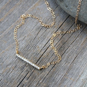 Bar necklace, Cubic zirconia diamonds, 14k gold filled, horizontal bar, pavé cz diamonds, layering necklace, minimal, modern, gold bar