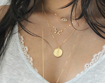 Eye of Protection, Evil Eye Necklace, 14K Gold Filled Layering