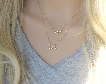 Layered Zodiac Constellation Necklace, 14k Gold Filled