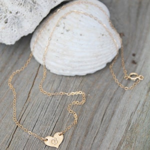 14k gold fill heart necklace, off centre personalized Initial Necklace, Monogram, letter, heart tag, custom stamped, customized, love image 3