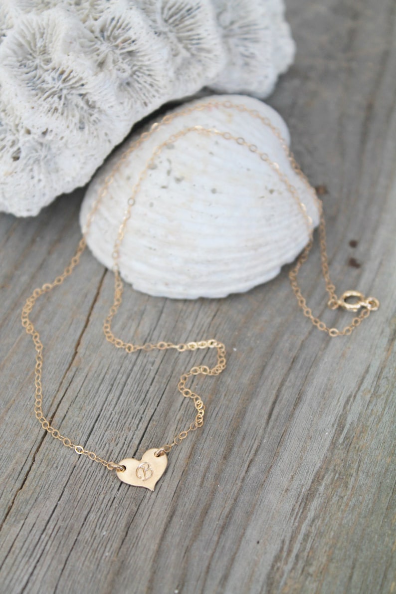 14k gold fill heart necklace, off centre personalized Initial Necklace, Monogram, letter, heart tag, custom stamped, customized, love image 3