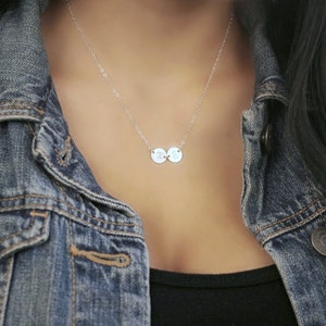 925 sterling silver Initial Necklace,two (2) stamped discs,personalized,custom Monogram double letter,Best Friends friendship sisters Mother