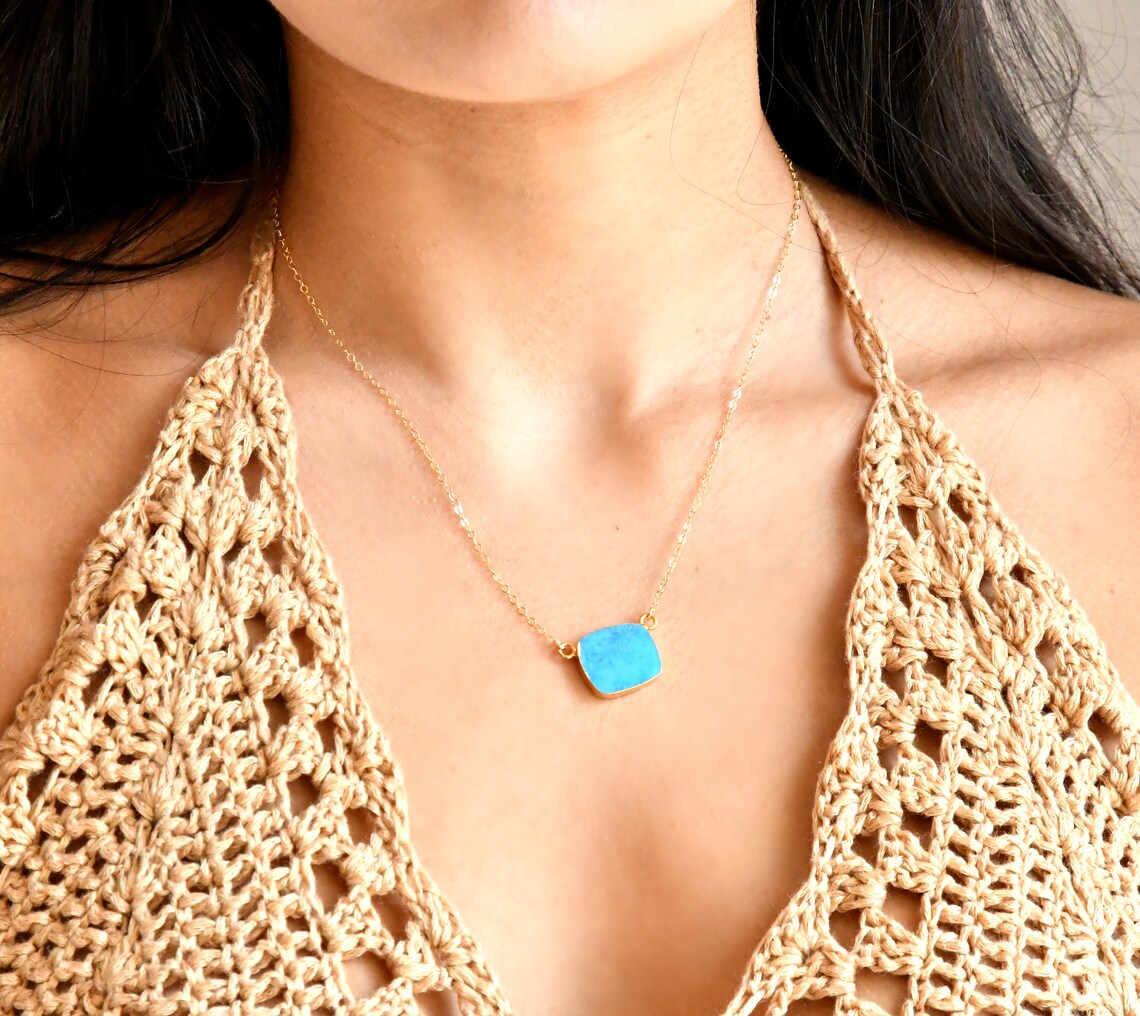Turquoise necklace 14k Gold filled chain 24k gold Etsy