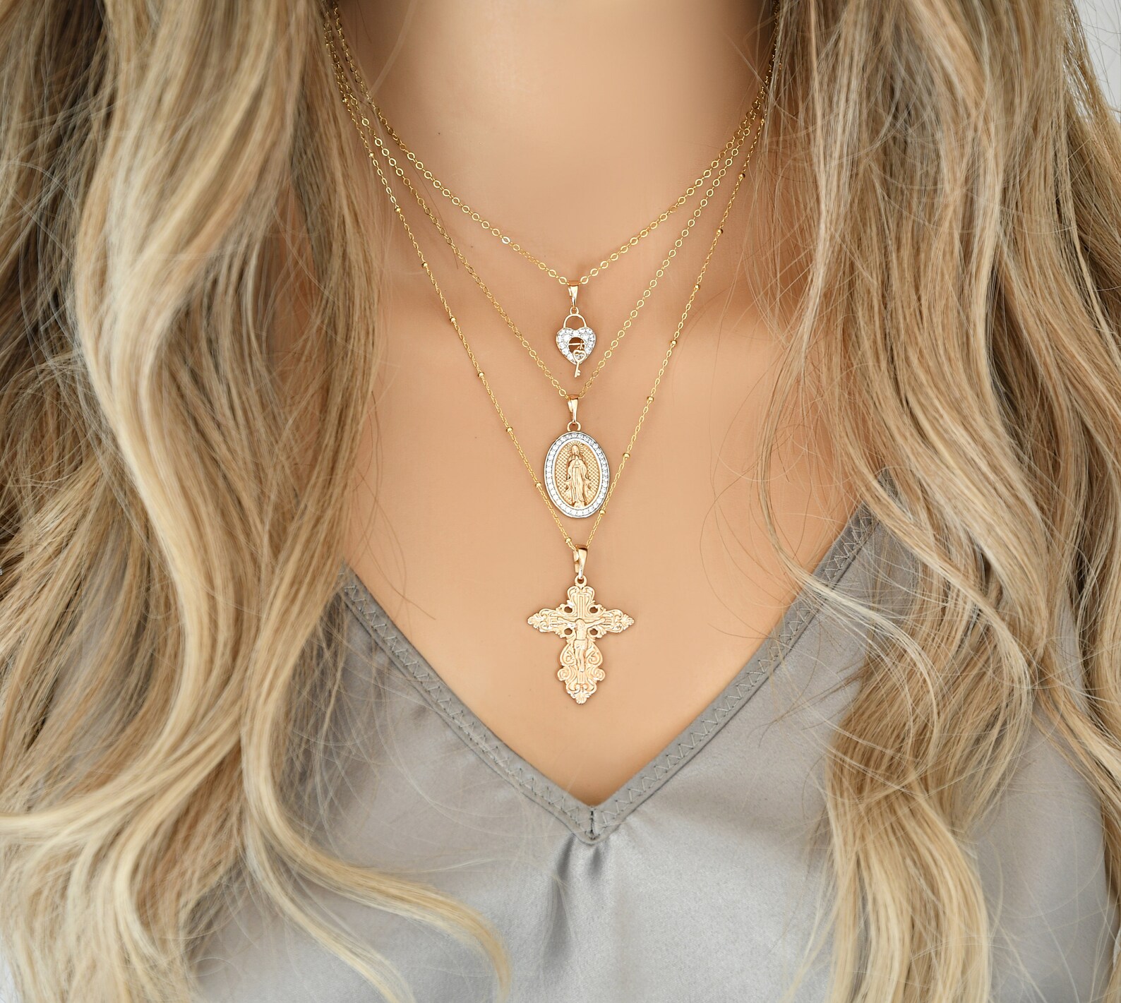 Cross Necklace, 14K Gold Filled, Crucifix, Christian Religious Jewelry ...
