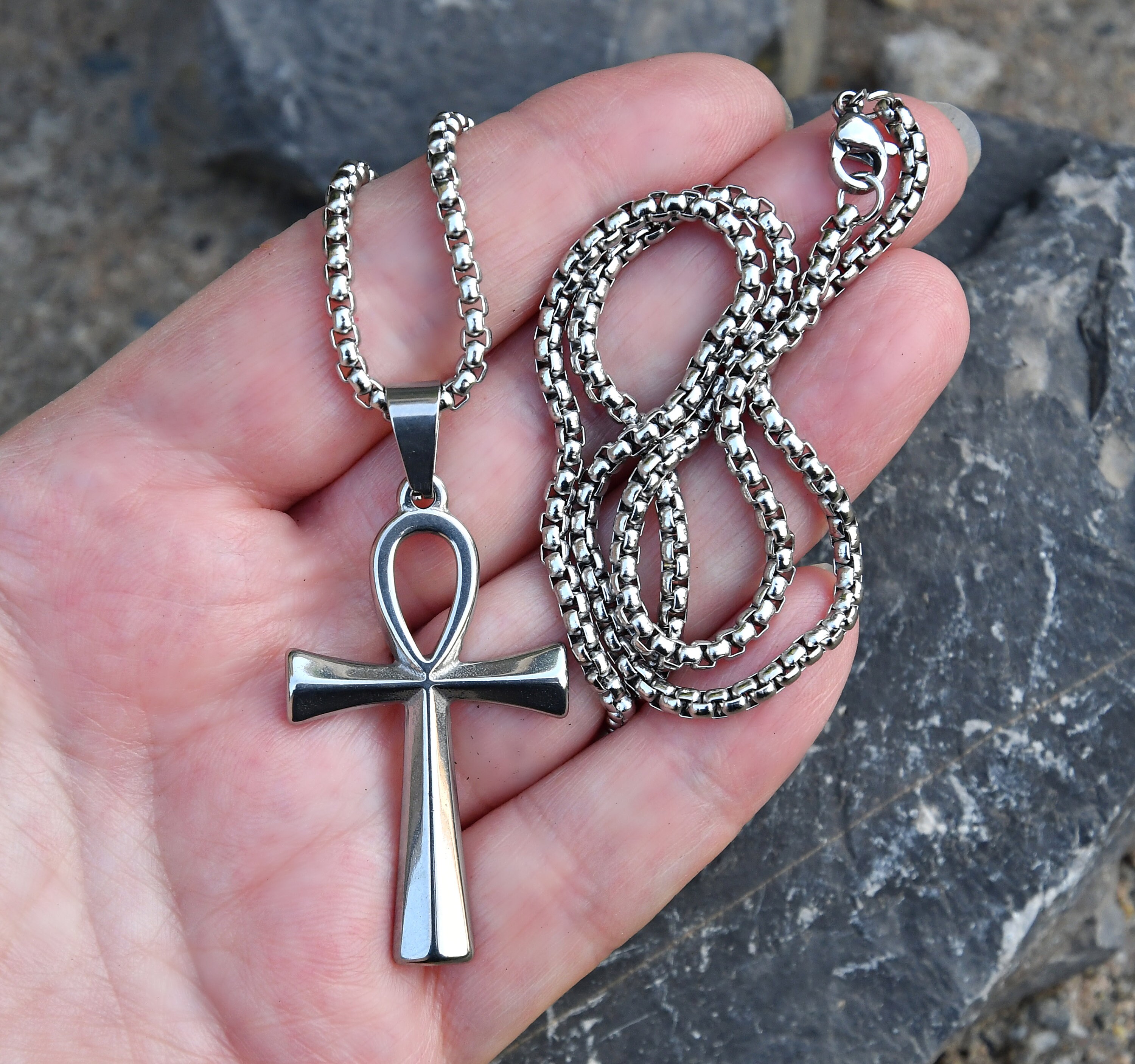 Wholesale Mens Charm Necklace Ankh Key Pendant Crystal Stainless Steel  Cross Necklace For Men From m.