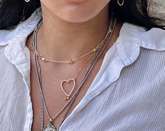 Heart necklace, 14k gold filled chain, cubic zirconia stones, heart pendant, cz diamonds, layering necklace, love, Christmas gift