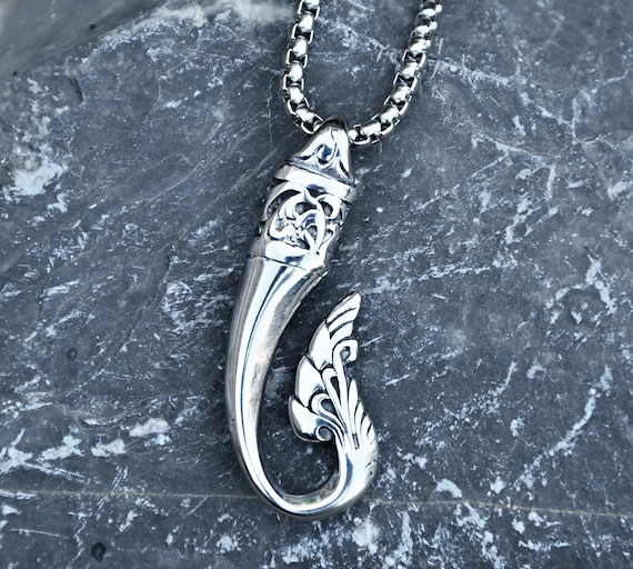 Madeira Fish Hook Large Necklace in Sterling Silver