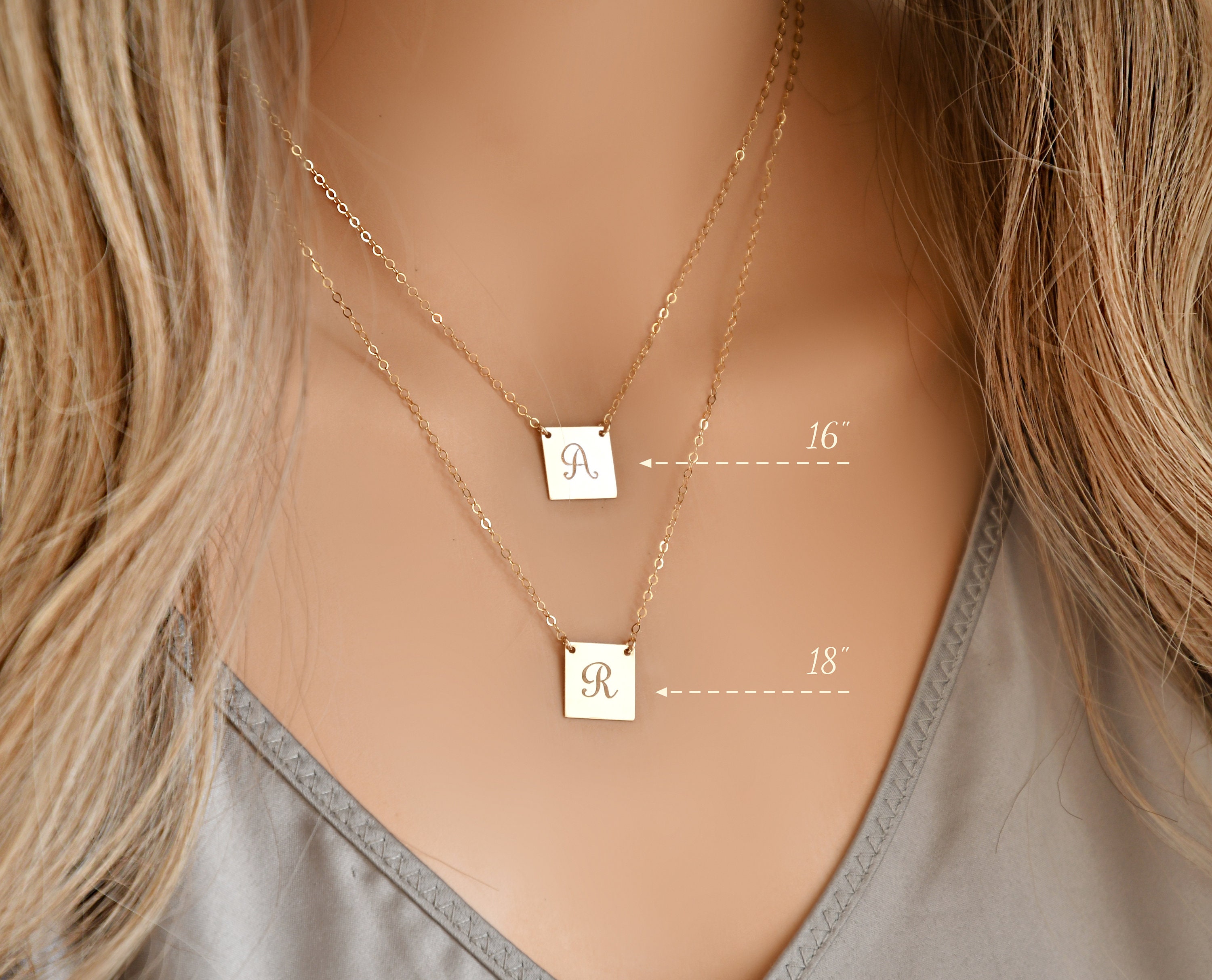 Square Pendant 14k Gold Filled Initial Necklace Personalized