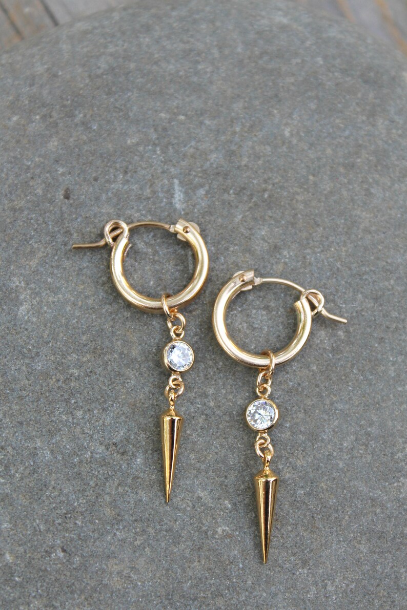 Gold Hoop earrings 14k gold filled cubic zirconia and drop Etsy