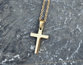 Cross necklace, 18k gold plated stainless steel, waterproof, men's jewellery, unisex, man chain, gift for him, boyfriend, husband, religious