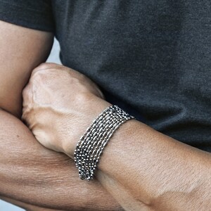 Men wrap bracelet, Stainless steel bamboo chain, non tarnish waterproof, silver men&#39;s jewellery, gift for him, man chain bracelet, boyfriend