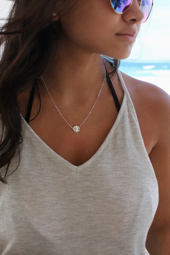 Silver sand dollar Necklace, 925 sterling silver, beach wedding, sea life, simple everyday jewelry, summer, shell, layering necklace