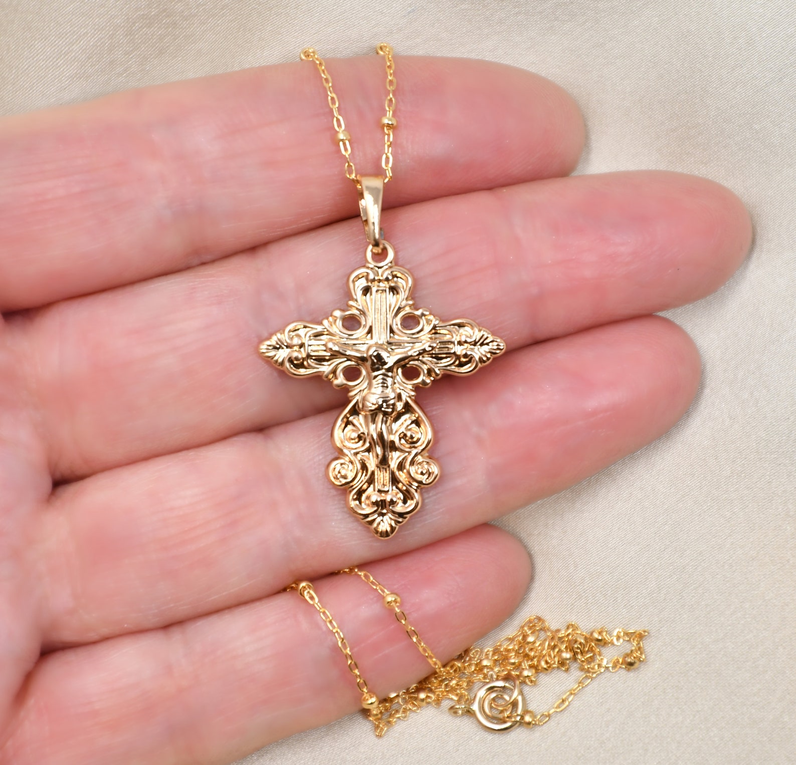 Cross Necklace, 14K Gold Filled, Crucifix, Christian Religious Jewelry ...