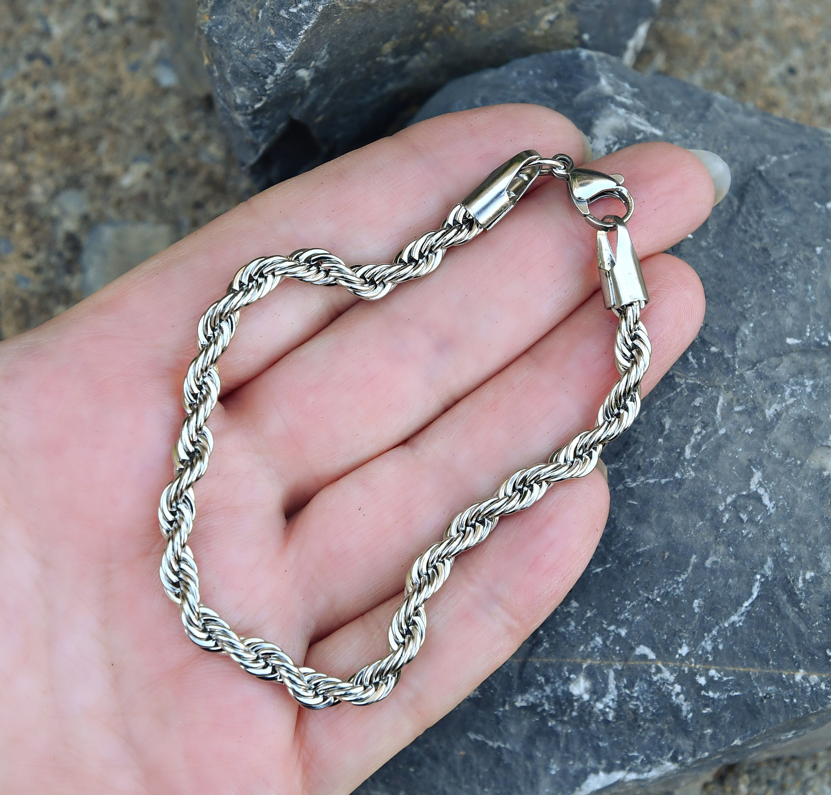 Men Bracelet, Stainless Steel Rope Chain, Non Tarnish, Waterproof