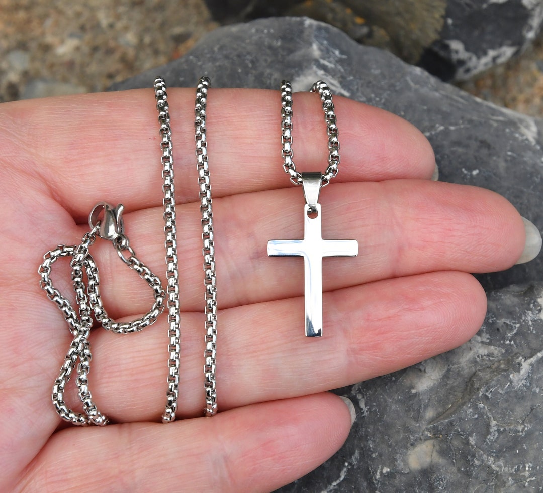 Mooski Men's Cross Necklace - Stainless Steel Cross Pendant With 22-24 Inch Rolo Chain