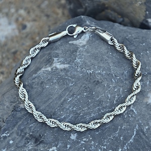 Men bracelet, Stainless steel rope chain, non tarnish, waterproof, silver men&#39;s jewellery, gift for him, man chain bracelet, boyfriend
