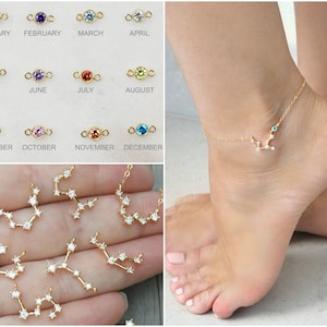 Celestial Constellation Anklet, Birthstones, Cubic zirconia diamonds, 14k gold filled chain, Zodiac sign, personalized bridesmaids gift