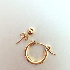 Hoop earrings, Ball post stud earrings, 14k gold filled, dainty everyday jewelry, the basics, double piercings, set combo, small gold hoops image 3