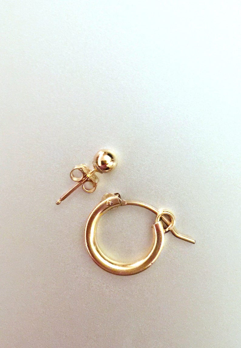 Hoop earrings, Ball post stud earrings, 14k gold filled, dainty everyday jewelry, the basics, double piercings, set combo, small gold hoops image 3