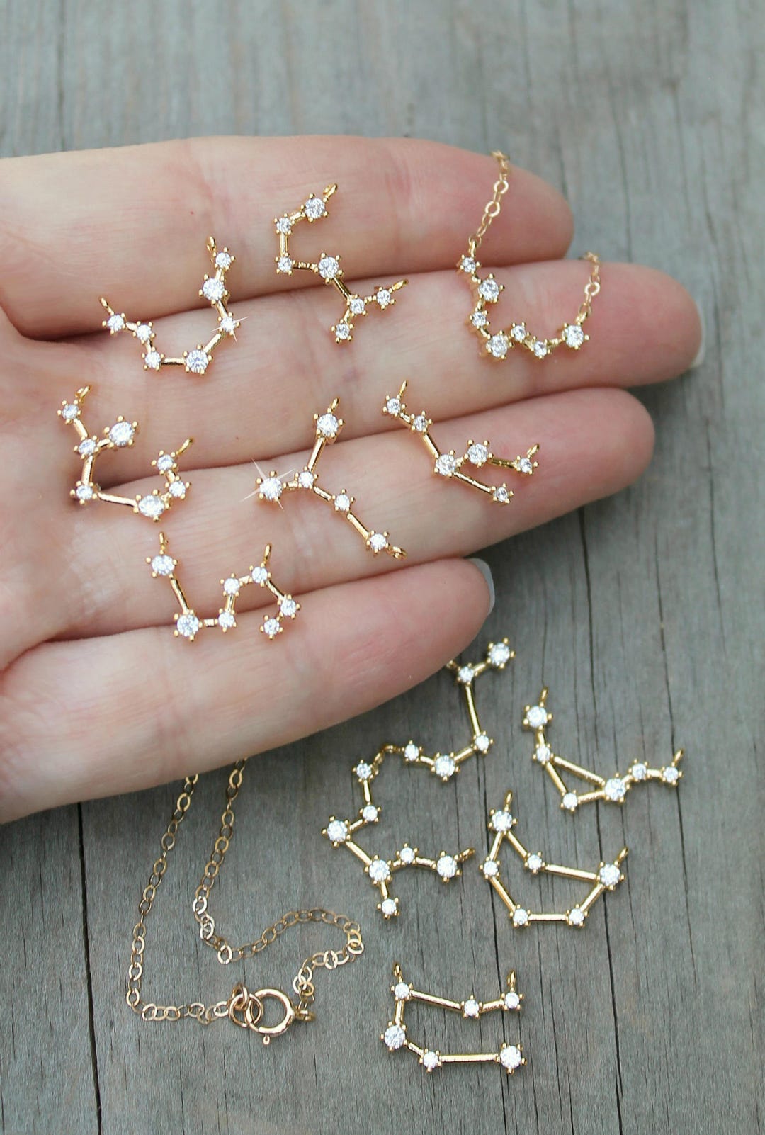 Celestial Constellation Necklace Cubic Zirconia Diamonds 14k 