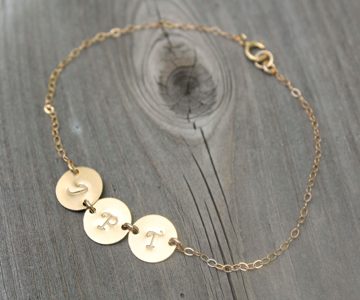 Gold Three Initials Bracelet