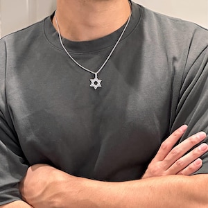 Star of David Men necklace, stainless steel Magen David, non tarnish, waterproof, men&#39;s silver tone jewellery, unisex, gift for him