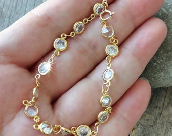 Cubic zirconia bracelet, cubic zirconia connector stones, cz diamonds, 14K Gold Filled chain, gift for her